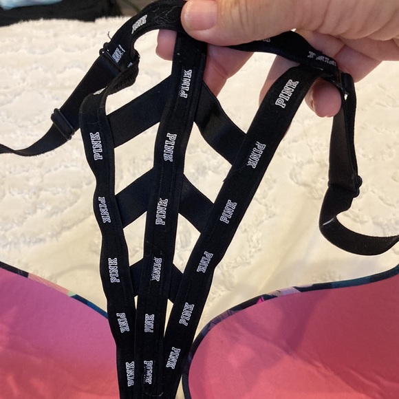 Pink wear everywhere push up black floral strappy racerback size 36DD! - Picture 4 of 7